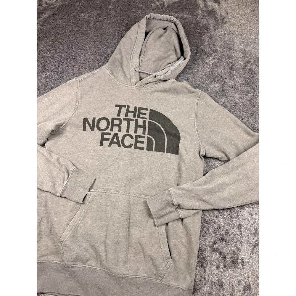 The North Face Mens Pullover Hoodie Grey Logo Graphic Fleece Sweatshirt Small